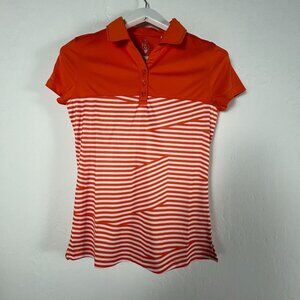 CBUK Womens Orange & White Striped Short Sleeve Golf Polo Shirt XS Sporty New